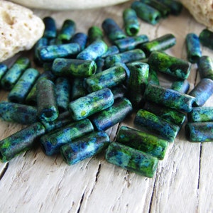 ceramic tube beads, blue green speckled tone, small spacer 3.5mm dia x 9 to 10mm, 1mm hole 50 beads 21Ay-S2m-1204 image 5