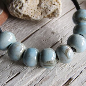 Ceramic beads , blue brown , enamel marble glossy, greek beads 9 to 10mm dia , 3mm hole 8 beads 22ay-bgs-187 image 4