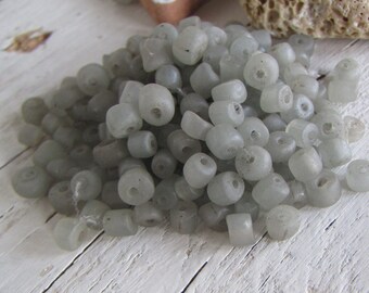 small matte grey seed  bead,  transparent glass bead,  spacer, New Indo-pacific 4mm to 6 mm dia ( 35 grams ) 7ab29-35b