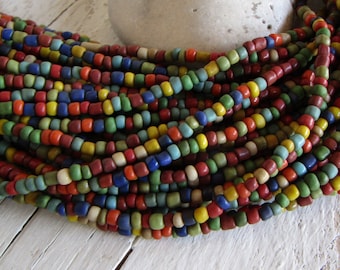 mix  glass seed beads , small barrel tube spacer, opaque multicolored , Indonesia 3 to 5mm dia (44 inches strand ) 24ab2-4