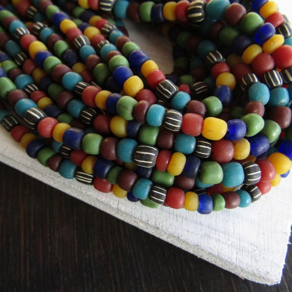 small mixed matte seed bead,  ethnic glass bead, irregular barrel tube spacer, New Indo-pacific 3 to 6 mm / 22 inche strand - 6CB10-3