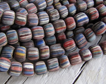 striped glass seed bead,  multicolored matte small ethnic spacer, indonesia New Indo-pacific 4.5 to 9mm dia (22 inches) 23ab32-1