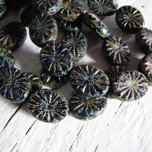 Oval  czech glass beads,  black with picasso ,   flat 14mm x 11mm   (10 beads)  24acz44