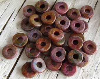 50 purple brown rondelle Ceramic beads, speckled marbled, small Spacer discs, 8mm diameter (50 beads) 21Ay-R3-1209