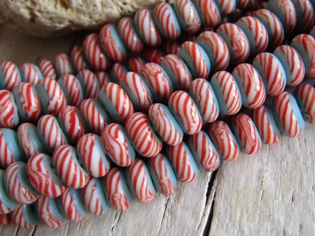 Small Rondelle Lampwork Glass Beads, Patterned , Ethnic Java Indonesian ...