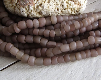 Grey Rosy brown glass seed bead,  barrel tube spacer, Java indonesian 4mm to 6mm dia, New indo-pacific (22 inches) 23ab2-15