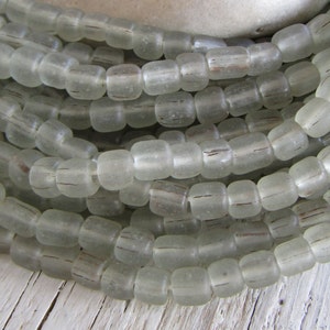 glass seed bead, clear grey rustic , barrel tube small spacer, Java indonesian 4.5mm to 6mm dia , new indo-pacific (22 inches) 21ab1-1