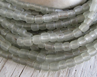 glass seed bead, clear grey rustic , barrel tube small spacer, Java indonesian 4.5mm to 6mm dia , new indo-pacific (22 inches) 21ab1-1