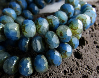 Picasso czech beads,faceted rondelle czech glass beads , matte picasso mix tone blue  green  6mm x 9mm (10 beads)  7ACB4