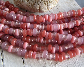 Rondelle lampwork glass beads, pink mix small spacer discs, indonesian  5.5mm to 7mm dia (22 inch strand ) 23ab24