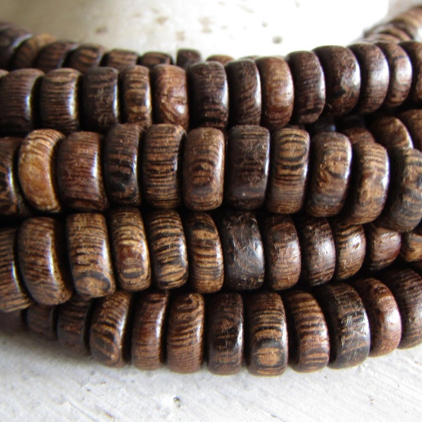 Robles brown rondelle  wood beads,  spacer finished,   7mm to 8mm dia x 2.5 - 3.5mm wide ( 30 inches strand) 20ab24