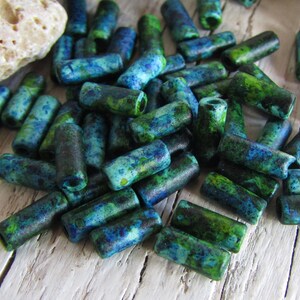 ceramic tube beads, blue green speckled tone, small spacer 3.5mm dia x 9 to 10mm, 1mm hole 50 beads 21Ay-S2m-1204 image 2