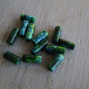 ceramic tube beads, blue green speckled tone, small spacer 3.5mm dia x 9 to 10mm, 1mm hole 50 beads 21Ay-S2m-1204 image 3