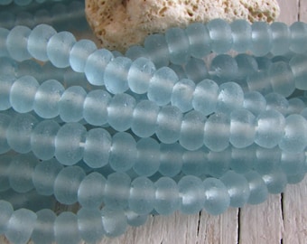 Perle di vetro riciclato blu, perline irregolari opache rondelle, indonesia da 8,5 a 10 mm di diametro (filo completo) 23ab7-3