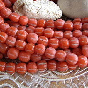 Orange lampwork glass beads, Round melon Rustic aged, java indonesian 9.5mm to 12mm dia (15 beads) 23ab55-3