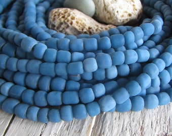blue glass seed bead, rustic barrel tube spacer, Java indonesian 5mm to 7mm dia, New indo-pacific (22 inches) 22ab14-32