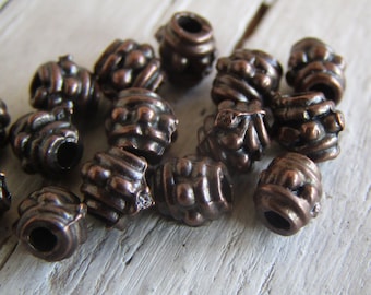 Small oval Metal beads, mini spacer ornate oval, bali style, casting,  antiqued copper / bronze tone  4 x 5mm (20 beads) 8bs4058