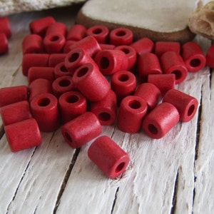 ceramic tube beads,  red opaque , small spacer, greek ceramic  5mm x 5mm to 6mm, with  2mm hole ( 50 beads ) 23ay-s5m-424