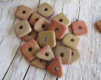 Brown tan chips ceramic beads, Multi-tone, mix geometric shape thin rondelle, 11mm to 14mm sides , 2.5mm hole (choose quantity) 21ay-R11-555