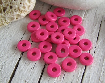 50 pink rondelle Ceramic beads,   opaque, small Spacer discs washers, 8mm diameter (50 bead) 21Ay-R3-1049