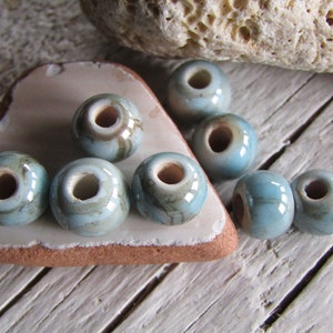 Ceramic beads , blue brown , enamel marble glossy, greek beads 9 to 10mm dia , 3mm hole 8 beads 22ay-bgs-187 image 7