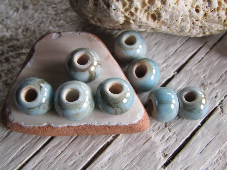 Ceramic beads , blue brown , enamel marble glossy, greek beads 9 to 10mm dia , 3mm hole 8 beads 22ay-bgs-187 image 7