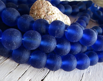 Blue Recycled glass beads,  round , raw rustic , Java indonesia 15mm to 16mm dia (8 beads ) 23ab38-3