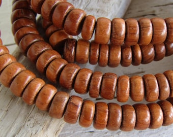 rondelle bayong wood beads,  spacer  disc , orange brown , finished,  7-8mm dia x 2.5-4mm ( 30 inches strand) 20ab37