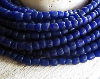 dark blue glass seed bead, opaque , barrel tube spacer, Java indonesia 5mm to 6.5mm diameter , New indo-pacific (22 inches) 21ab1-25B