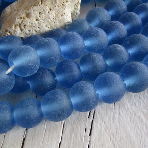 Blue Recycled glass beads,  round , raw rustic , Java indonesia 15mm to 16mm dia (8 beads ) 23ab38-2