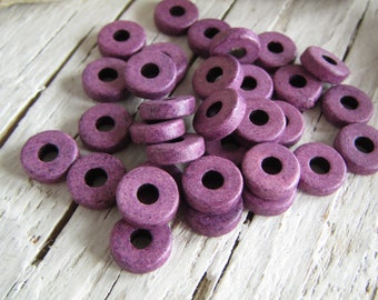5 Purple Rondelle Ceramic beads,  opaque, small Spacer discs washers , 8mm diameter (50 beads) 21Ay-R3- 1050