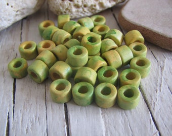 green yellow ceramic rondelle beads , speckled matte spacer , 6mm x 4mm, with  2.5mm hole ( 50 beads ) 23ay-rm-1222