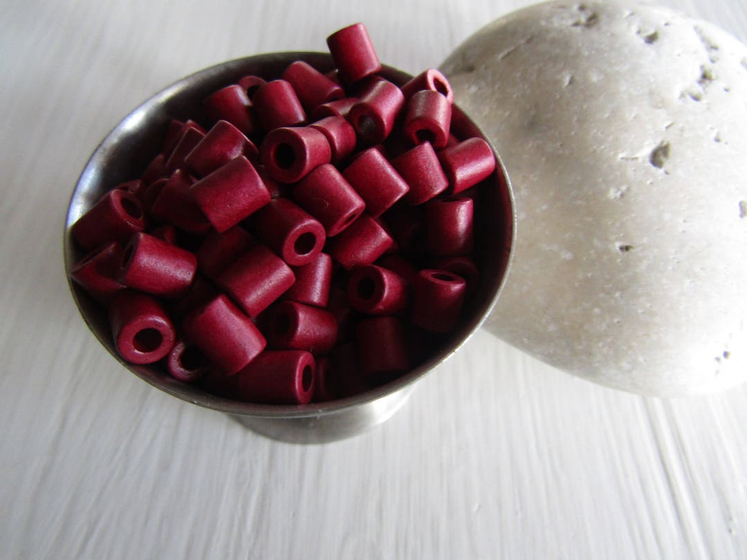 Ceramic Tube Beads, Burgundy Red Tone, Matte Opaque , Small Spacer
