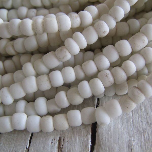 off white seed glass beads, freeform organic shape, opaque  rondelle barrel tube spacer Indonesian, 3mm to 5mm  dia (44 inches ) 23ab4-2