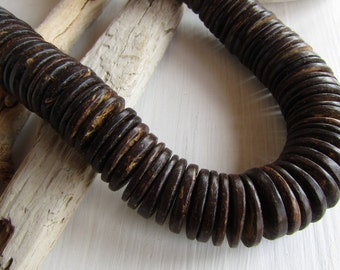 large brown Coconut rondelle Beads , discs, natural supplies 1mm to 4 mm x 20mm  diameter ( 110 beads ) 8BB85