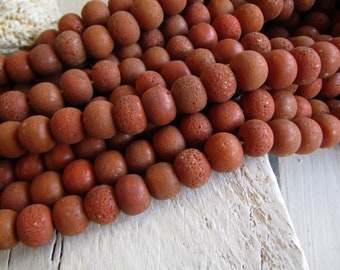Burnt Orange Rustic round lampwork glass beads,  textured aged indonesian , 9 to 10mm dia (12 beads) 23ab37-12