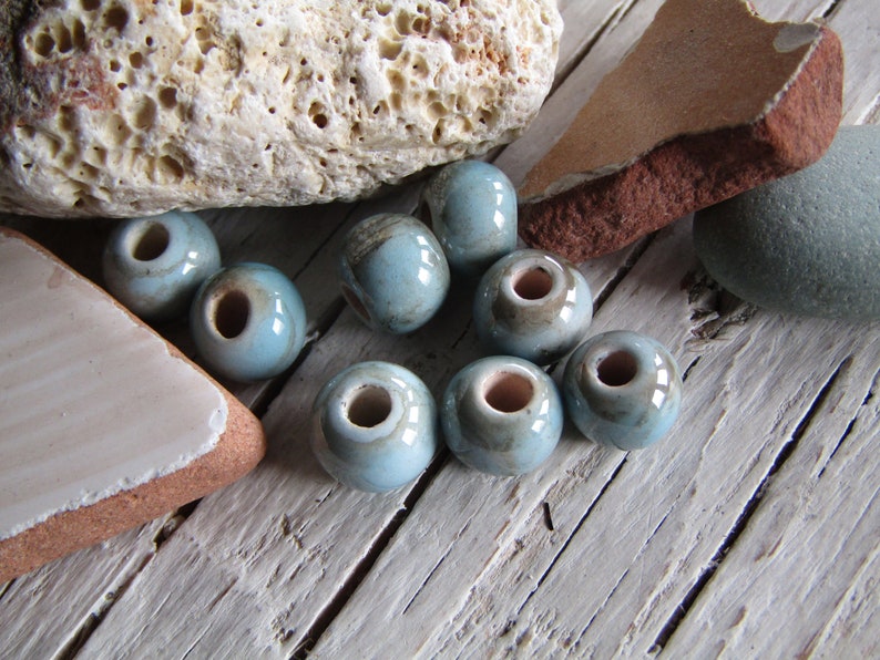Ceramic beads , blue brown , enamel marble glossy, greek beads 9 to 10mm dia , 3mm hole 8 beads 22ay-bgs-187 image 8