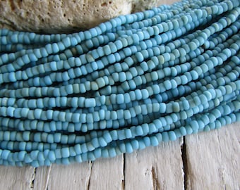 MINI turquoise seed beads rustic blue , organic tube barrel, mini spacer Indonesian 1 to 2mm ( 44 inches) 24ab1-2