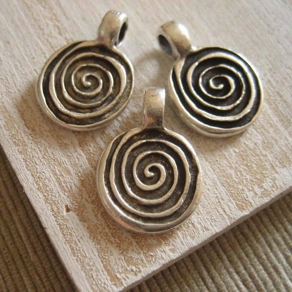 metal Spiral  pendant charm metal casting  -  pewter  finish , antiqued silver   - 18 mm / 2 pcs  - 3amk122