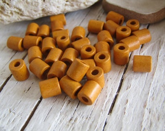 perles tubes en céramique, orange opaque, petit intercalaire, céramique grecque 5mm x 5mm à 6mm, avec trou de 2mm ( 50 perles ) 23ay-s5m-437