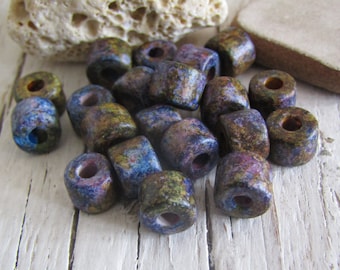 purple speckled  ceramic beads, rondelle barrel spacer ,  8mm x 6mm, 2.5mm hole ( 20 beads ) 23ay-S6-1209