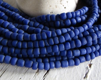blue glass seed bead, rustic opaque matte, barrel tube spacer, Java indonesian 5mm to 7mm dia, New indo-pacific (22 inches) 23ab2-10