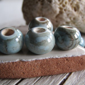 Ceramic beads , blue brown , enamel marble glossy, greek beads 9 to 10mm dia , 3mm hole 8 beads 22ay-bgs-187 image 2