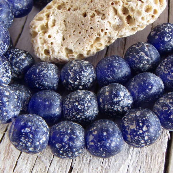 dark Blue Round lampwork glass beads,  opaque matte finish, rustic gritty textured aged  , indonesian 9 to 10mm dia (choos quantity) 20bb1-5