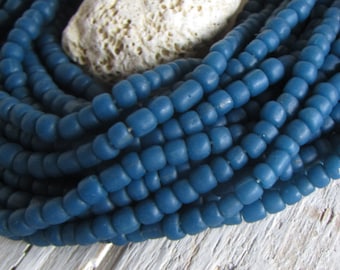 blue glass seed bead, rustic barrel tube spacer, Java indonesian 5mm to 6mm dia, New indo-pacific (22 inches) 22ab14-37
