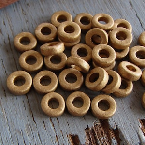 Metallic gold ceramic rondelle beads, matte opaque , small spacer, 6mm x 2mm, 2.5mm hole ( 100 beads ) 0ayrmm-1404