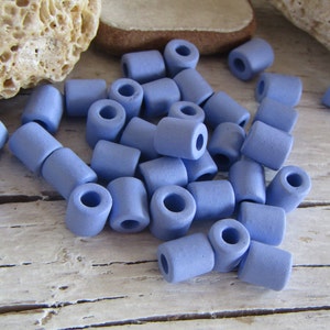 ceramic tube beads, blue  tone opaque , small spacer , greek ceramic  5mm dia x 5mm to 6mm, with  2mm hole ( 50 beads ) 23ay-s5m-404
