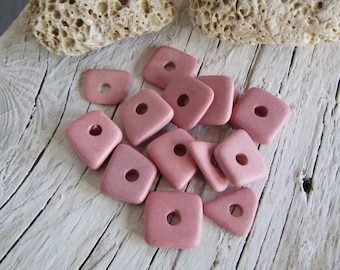 pink chips ceramic beads, mix geometric shape thin rondelle , opaque ,  11mm to 14mm sides , 2.5mm hole (choose quantity) 21ay-R11-718