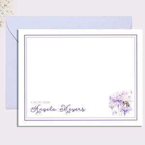 Bee Stationery, Purple Stationery Gift, Personalized Stationery, Bee Note Cards, Floral Notecards, Floral Thank You Cards, Custom Stationary