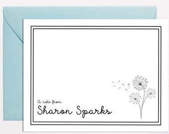 Dandelion Stationery Gifts, Floral Stationery, Personalized Stationery, Floral Thank You Cards, Dandelion Notecards Gifts, Black Stationary